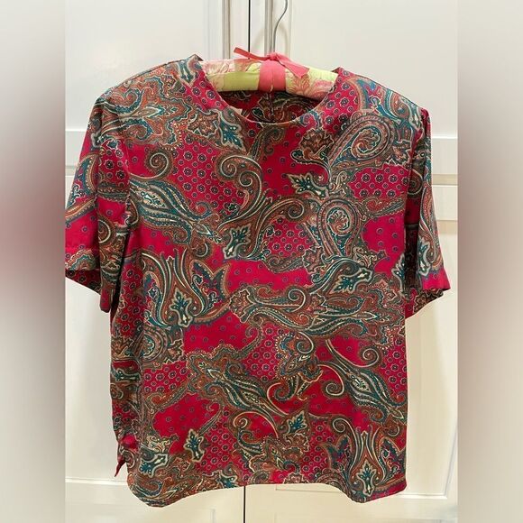 Vintage Alfred Dunner Women's Short Sleeve Shoulder Pads Blouse Paisley Sz 14 - Picture 1 of 4